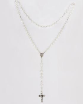 Preview: Kommunionrosenkranz versilbert Perle 4 mm Ø Perlmutt