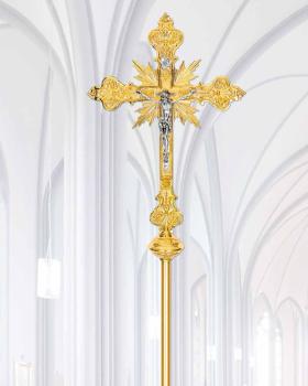 Vortragekreuz 60 x 39 cm vergoldet, mit Stange