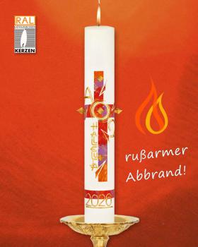 Preview: Osterkerze 800 x 80 mm Kreuz rot, orange, lila marmoriert