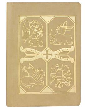 Evangeliareinband Leder beige mit Goldprägung
