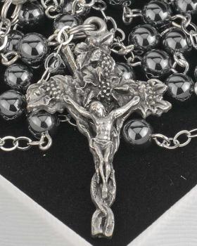 Preview: Rosenkranz Ampelos schwarze Hämatit Perlen 58 cm lang