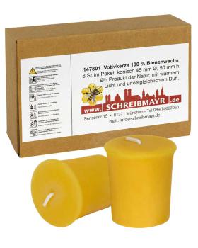 6 Stumpenkerzen 45 x 50 mm konisch 100% Bienenwachs gelb
