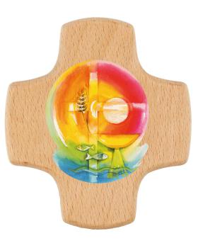 Preview: Kommunionkreuz 9 x 8 cm Buchenholz "Eucharistie"