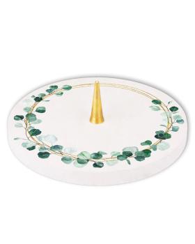 Kerzenleuchter aus Kalkstein mit Eukalyptusdekor