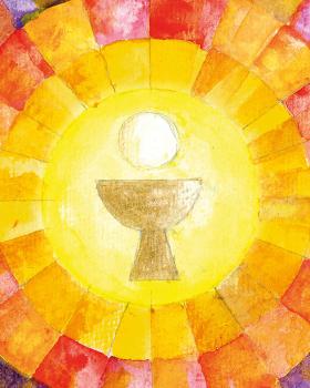 Preview: Kommunionkreuz 9 x 7 cm Buchenholz "Eucharistie"