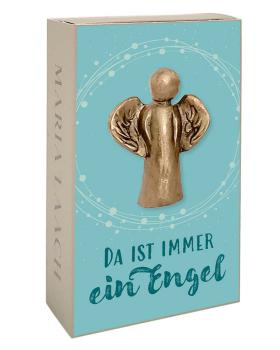 Preview: Schutzengel 5 x 4 cm Bronze, "Da ist immer ein Engel"