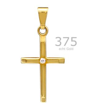 Preview: Kreuz Anhänger m. Stein 12 mm x 18 mm 9 ct Gold 375