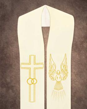 Preview: Hochzeitsstola weiß, mit gold gesticktem Kreuz und Trauringe