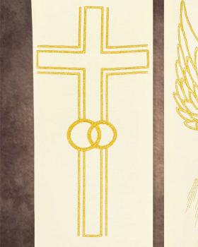 Preview: Hochzeitsstola weiß, mit gold gesticktem Kreuz und Trauringe