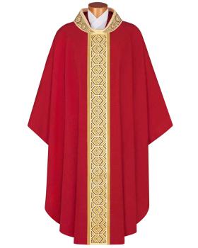 Kasel rot mit Kragen, 125 cm lang, 154 cm breit