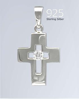 Preview: Kreuz Anhänger Zirkonia durchbrochen 13 x 16 mm Silber