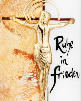 Preview: Trauerkerze 225 x 70 mm Kreuzigung Ruhe in Frieden