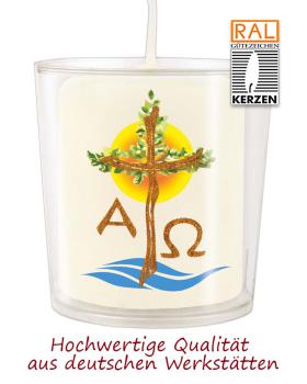 Preview: Osterkerze mit coloriertem Kreuzdekor und A + O, 96 Stück