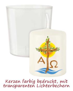 Osterkerze mit coloriertem Kreuzdekor und A + O, 96 Stück