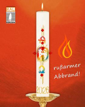 Preview: Osterkerze 600 x 80 mm Lamm Goldkreuz & Nägel