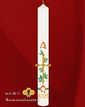 Osterkerze 800 x 80 mm "Baumkreuz" mit Jahreszahl