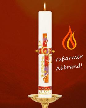 Preview: Osterkerze 600 x 70 mm Kreuz rot,orange,lila marmoriert