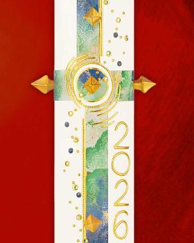 Preview: Osterkerze  800 x 80 mm Kreuz blau, grün marmoriert