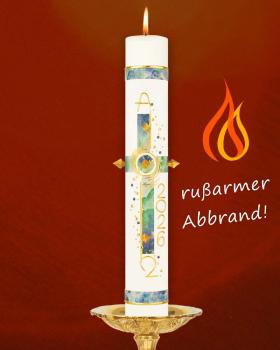 Preview: Osterkerze  800 x 80 mm Kreuz blau, grün marmoriert