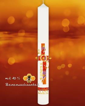 Osterkerze 800 x 80 mm Kreuz rot, orange, lila marmoriert