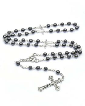 Preview: Rosenkranz Hämatit 6 mm Ø gekettelt, 53 cm lang