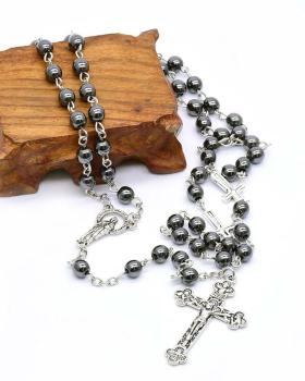 Preview: Rosenkranz Hämatit 6 mm Ø gekettelt, 53 cm lang