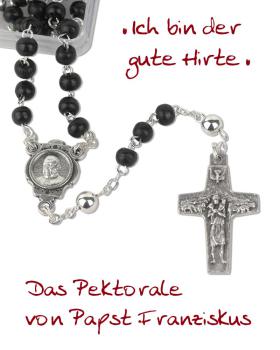 Rosenkranz Holz, schwarz, Kreuz "Guter Hirte"