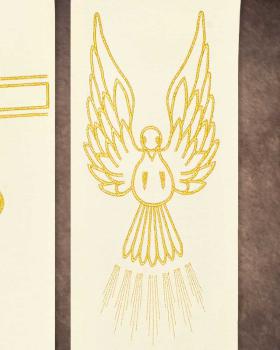 Preview: Hochzeitsstola weiß, mit gold gesticktem Kreuz und Trauringe