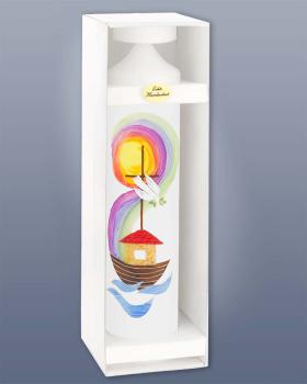 Preview: Taufkerze 265 x 60 mm Arche Noah + Regenbogen