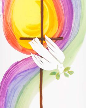 Preview: Taufkerze 265 x 60 mm Arche Noah + Regenbogen