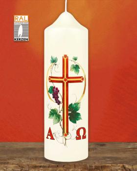 Preview: Osterkerze 165 x 50 mm " Kreuz mit Weinrebe " A+O