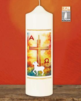 Preview: Osterkerze 225 x 70 mm, Kreuz mit Ostersonne