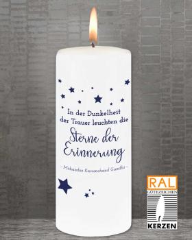 Preview: Trauerkerze "Sterne der Erinnerung" 8 x 20 cm m. Karte