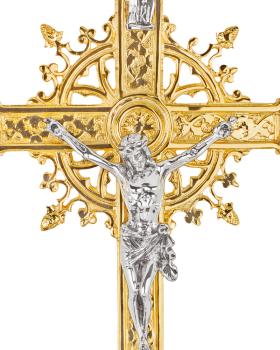 Preview: Vortragekreuz vergoldet 42 x 70 cm mit Stange 160 cm