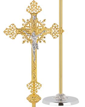 Preview: Vortragekreuz vergoldet 42 x 70 cm mit Stange 160 cm