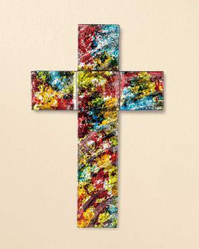 Preview: Wandkreuz Glas mehrfarbig 25,5 x 16 x 0,7 cm