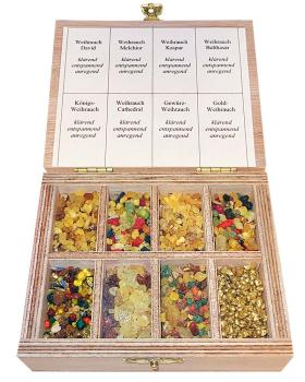 Preview: Weihrauch 8  Sorten im Holzkasten 11,5 x 9,5 cm