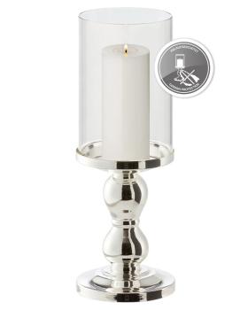 Preview: Windlicht 28 cm hoch Leuchter - Stahl versilbert