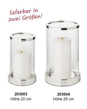 Preview: Windlicht 20 cm hoch solider Sockel aus Stahl versilbert