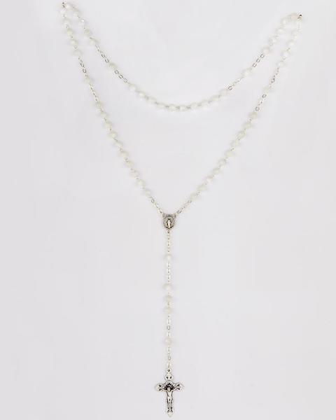 Kommunionrosenkranz versilbert Perle 4 mm Ø Perlmutt