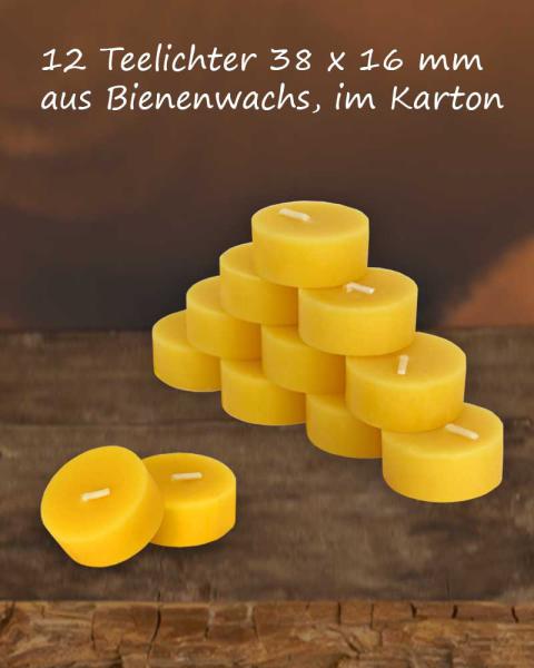12 Teelichtkerzen Bienenwachs 100% natur