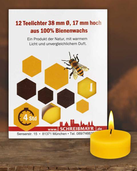 12 Teelichtkerzen Bienenwachs 100% natur
