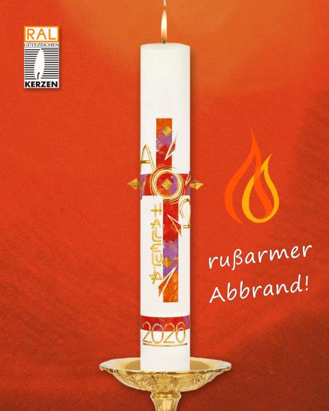 Osterkerze 800 x 80 mm Kreuz rot,orange,lila marmoriert