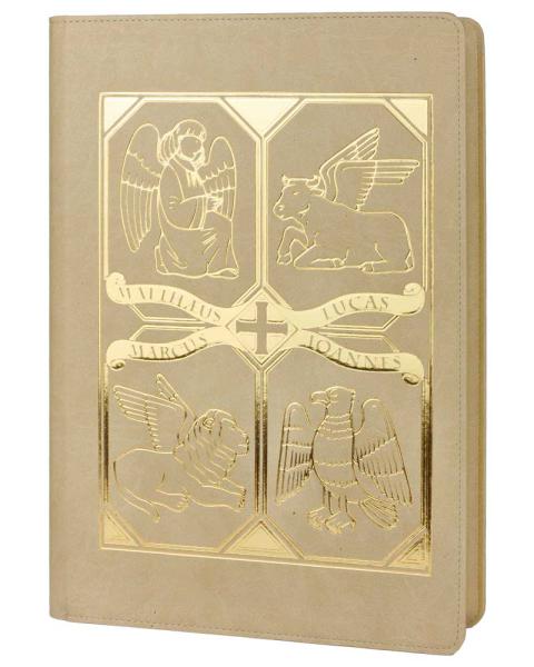 Evangeliareinband Leder beige mit Goldprägung