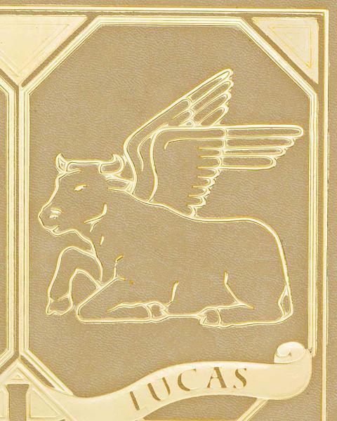 Evangeliareinband Leder beige mit Goldprägung