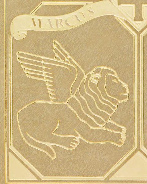 Evangeliareinband Leder beige mit Goldprägung