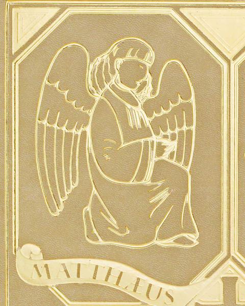 Evangeliareinband Leder beige mit Goldprägung