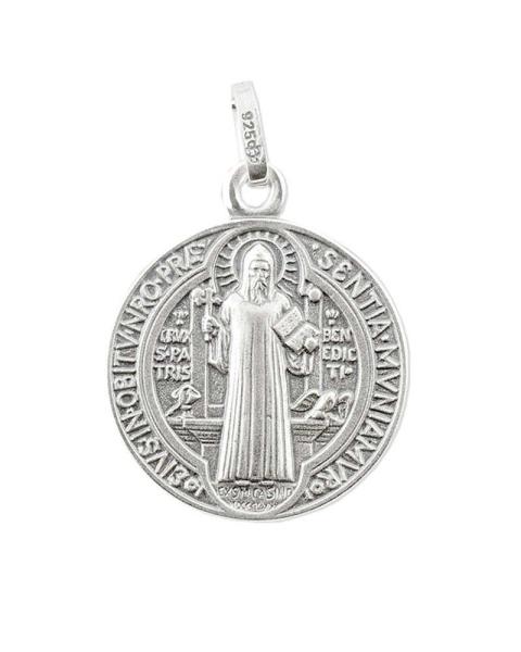 Benedikt Medaille 8 mm Ø Anhänger 925 Silber oxydiert