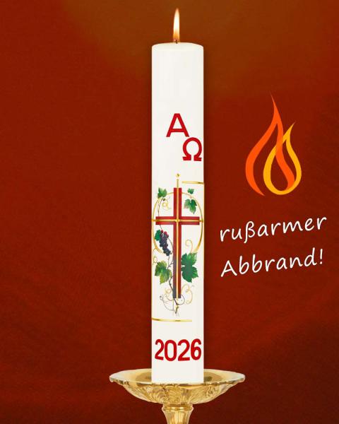 Osterkerze 600 x 80 mm "Kreuz mit Weinrebe"