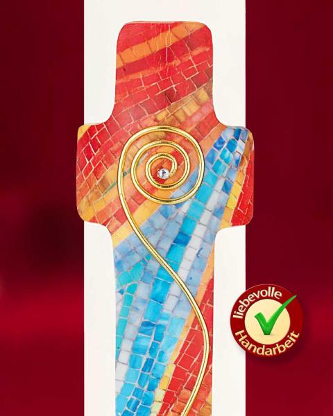 Osterkerze 225 x 70 mm A+O Tischkerze Mosaikkreuz